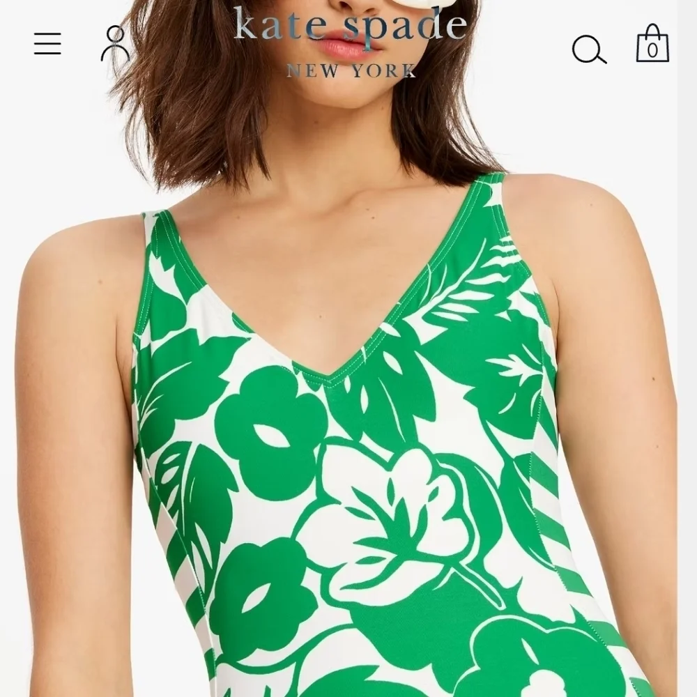NWT Kate Spade New York Forest Glen Cabana Mix V-neck One-piece Swimsuit Size S